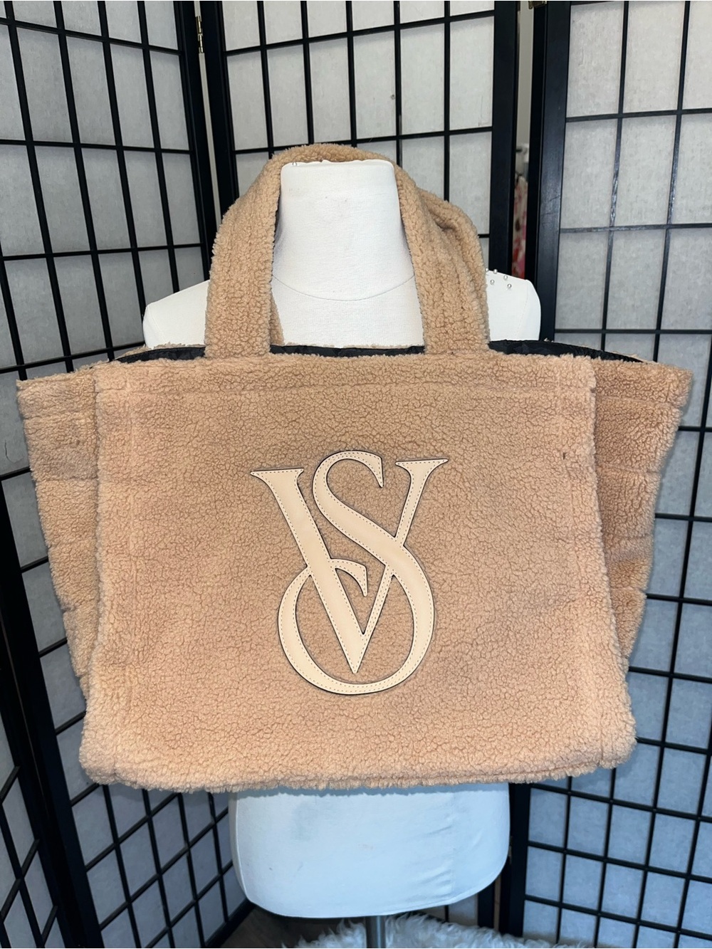 Victoria's Secret Tan Faux Shearling Logo Tote
